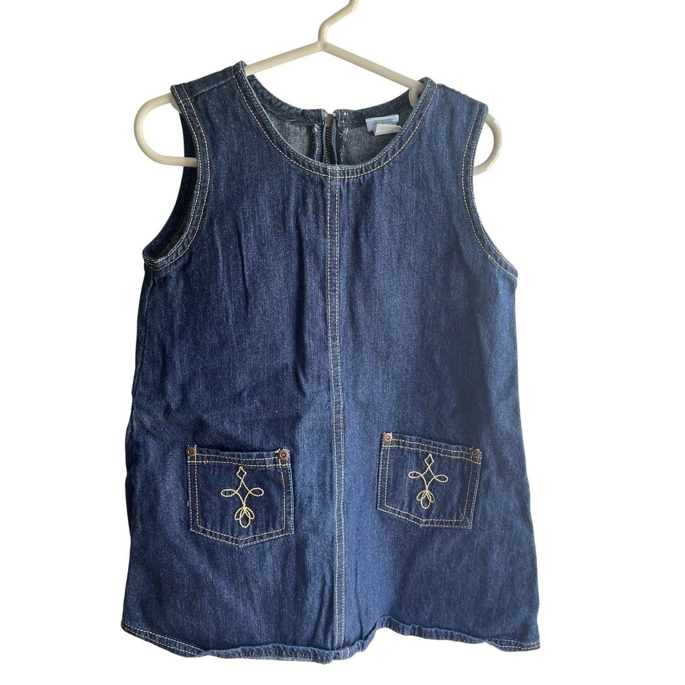 Vintage 2000 Y2K Little 4T Girls A-line Denim Front Pocket Western Shift Dress